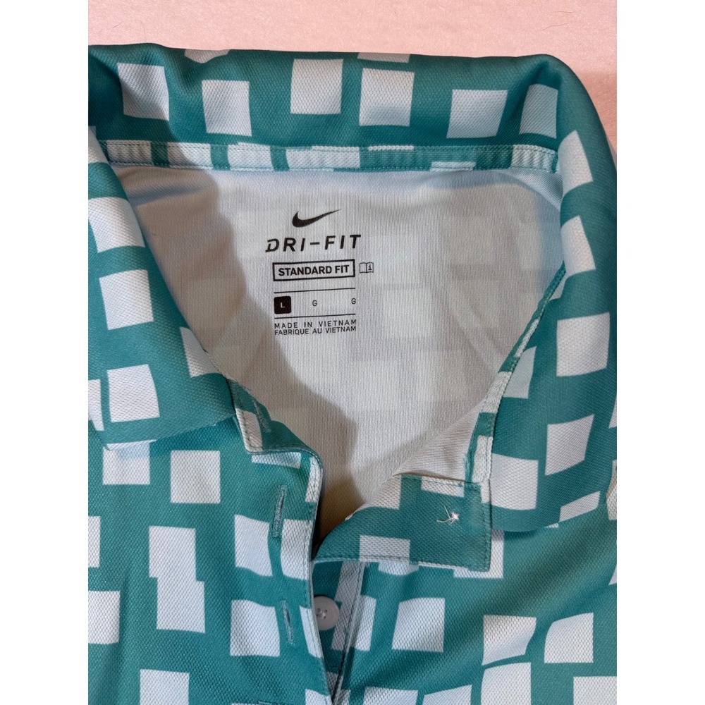 Nike Dri Fit Sleeveless Golf Polo Shirt Women's Large Teal White Squares - Picture 3 of 3